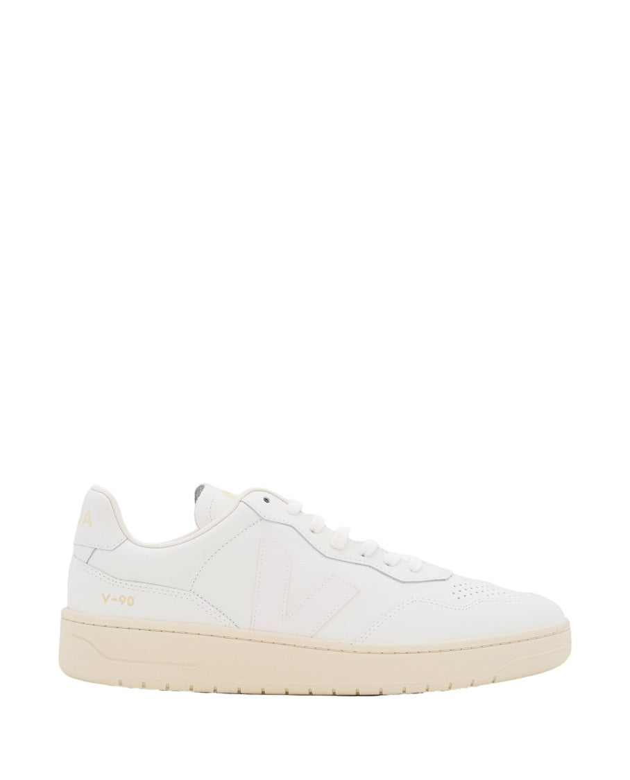 Veja White V-90 Perforated Leather Sneakers