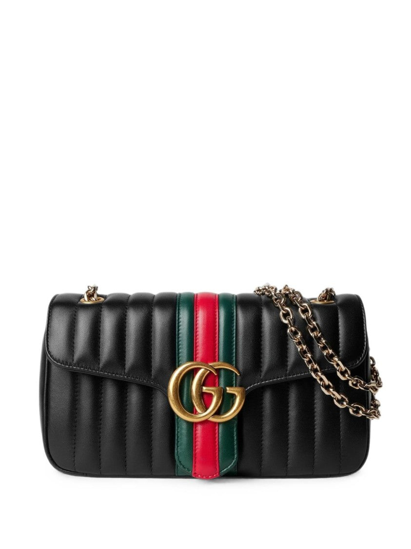 Gucci Black Quilted Lambskin Gold Logo Shoulder Bag