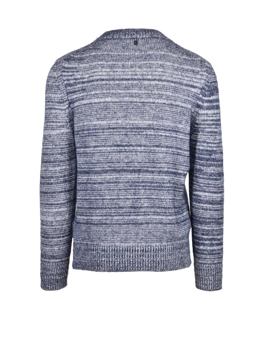 Dondup Blue Textured Knit Mohair-Cotton Blend Crewneck Sweater