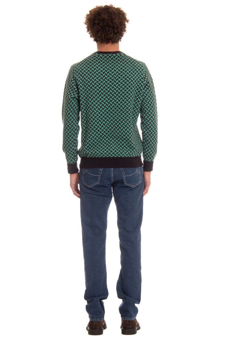 Drumohr V-Neck Cashmere Sweater Biscottino Pattern