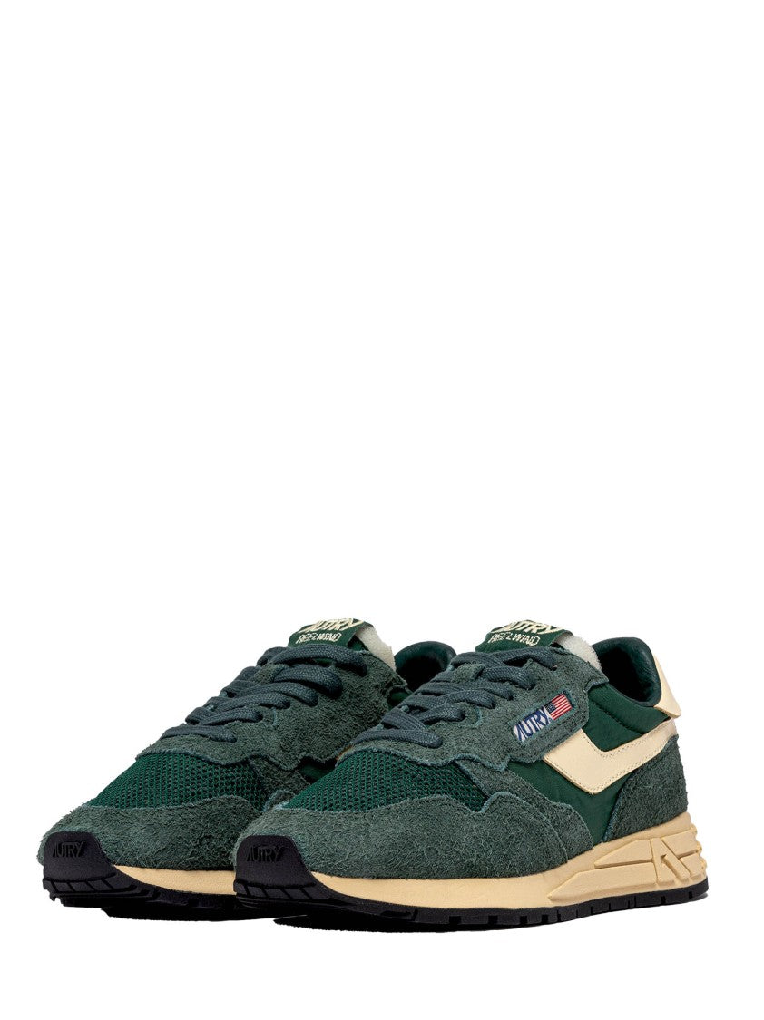 Autry Retro-Inspired Green Sneakers With Crackled Leather Inserts