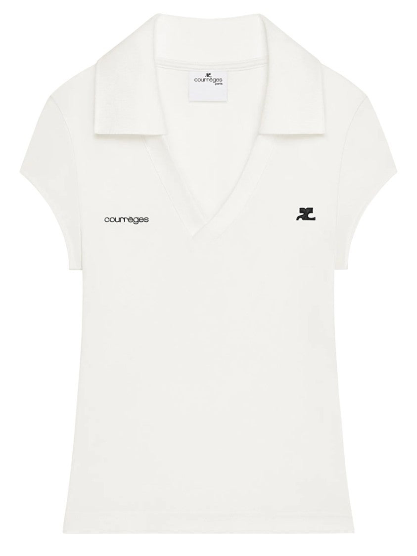 Courrèges Sports Cropped Fitted V-Neck Polo Shirt