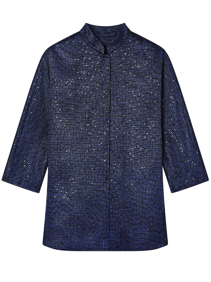 Giorgio Armani Shimmering Boxy Three-Quarter Sleeve Structured Jacket