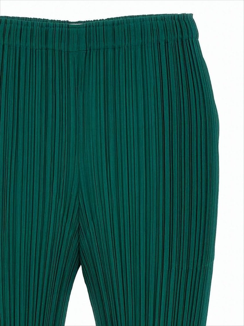 Pleats Please Pleated Green Track Pants With Tapered Legs