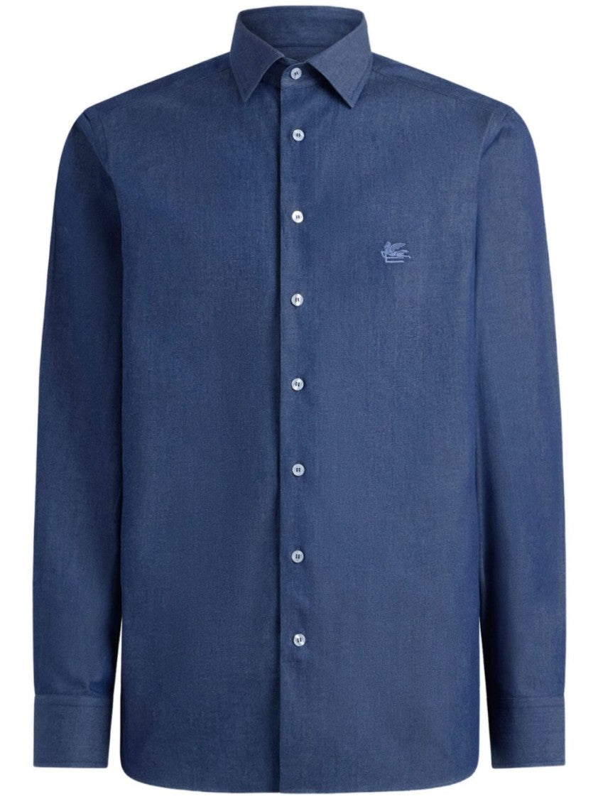 Etro Navy Blue Cotton Shirt With Classic Collar And Buttoned Cuffs