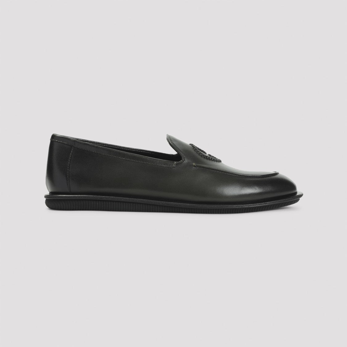 Giorgio Armani Minimalist Black Leather Loafers With Rubber Sole