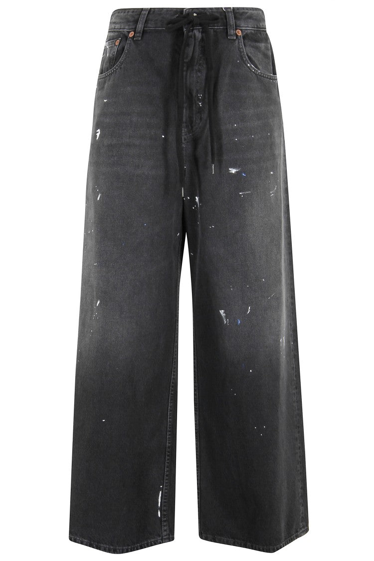 Mm6 By Maison Margiela Wide-Leg Pants With 5-Pocket Design And Patent Leather Accents