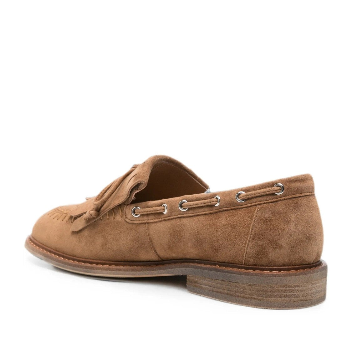Adrianna Feretti Brown Decorative Fringe Bow Suede Loafers