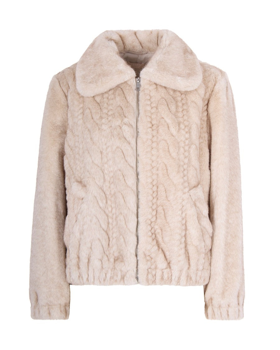 Liu Jo Braided Pattern Teddy Bomber Jacket