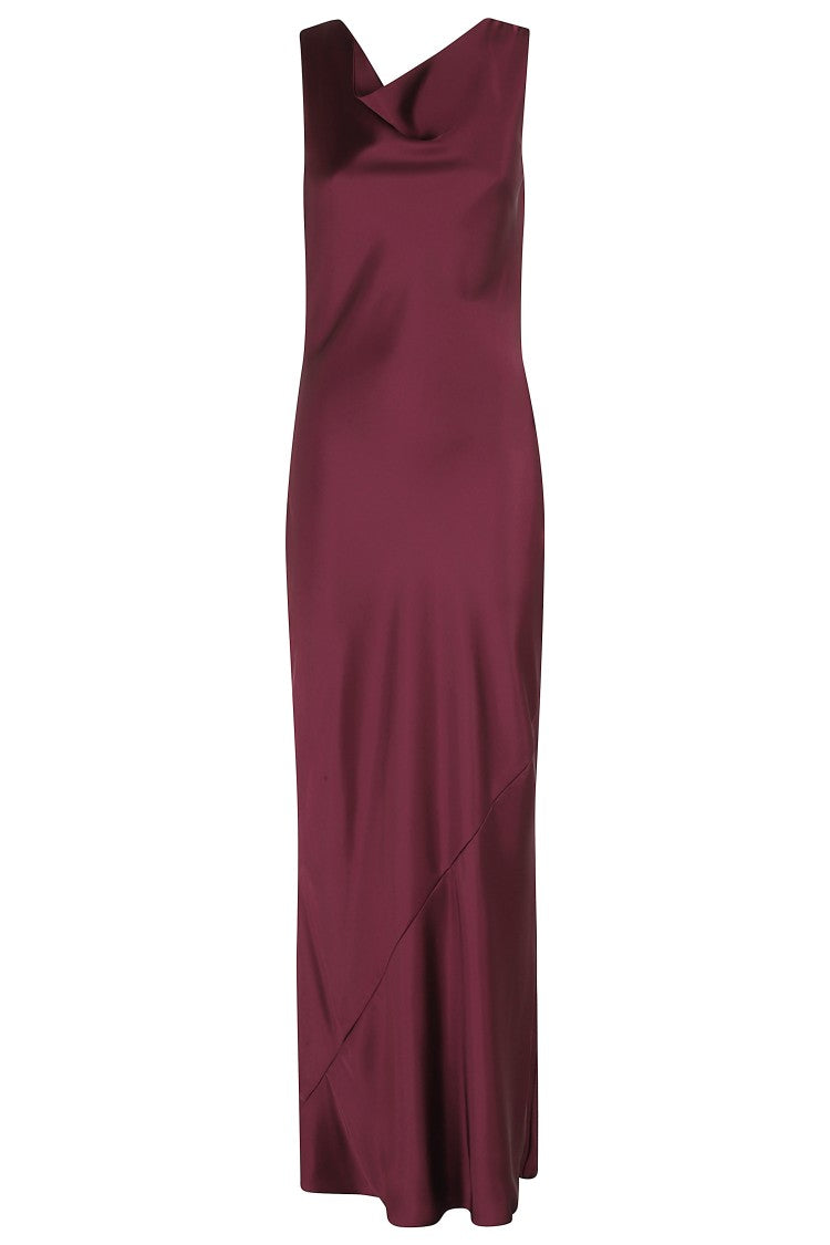 Norma Kamali Plum Sleeveless Low Back Draped Cowl-Neck Polyester Maxi Dress