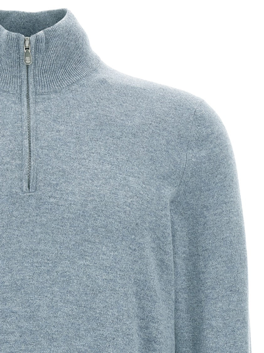 Brunello Cucinelli Half-Zip Cashmere Sweater With Contrast Details
