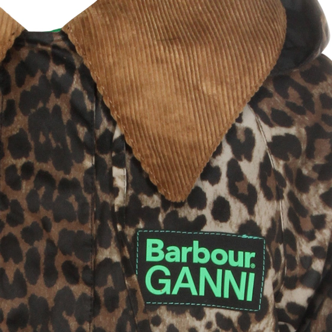Barbour X Ganni Cropped Leopard Print Jacket With Corduroy Collar
