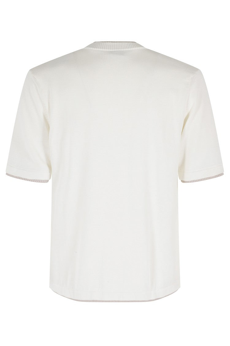 Eleventy White Beige Round-Neck Half-Sleeve Cotton Knit T-Shirt