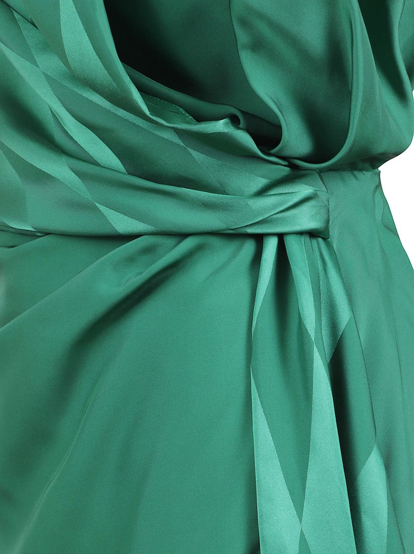 Versace Asymmetrical Green Midi Dress With Draped Design