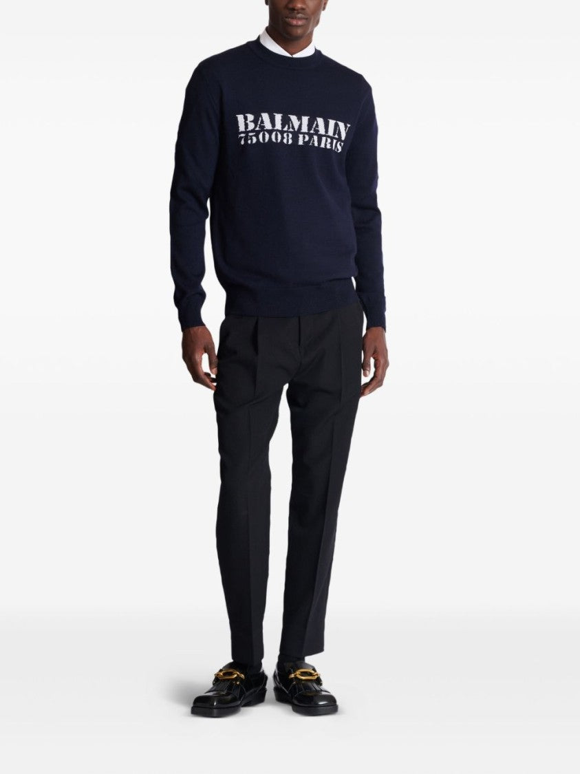 Balmain Navy Blue Knitted Sweater