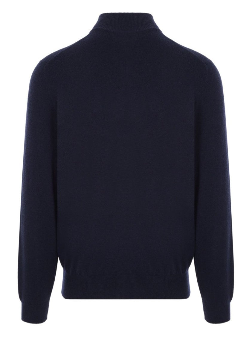 Brunello Cucinelli Black Knitted Funnel Neck Zip-Up Sweater