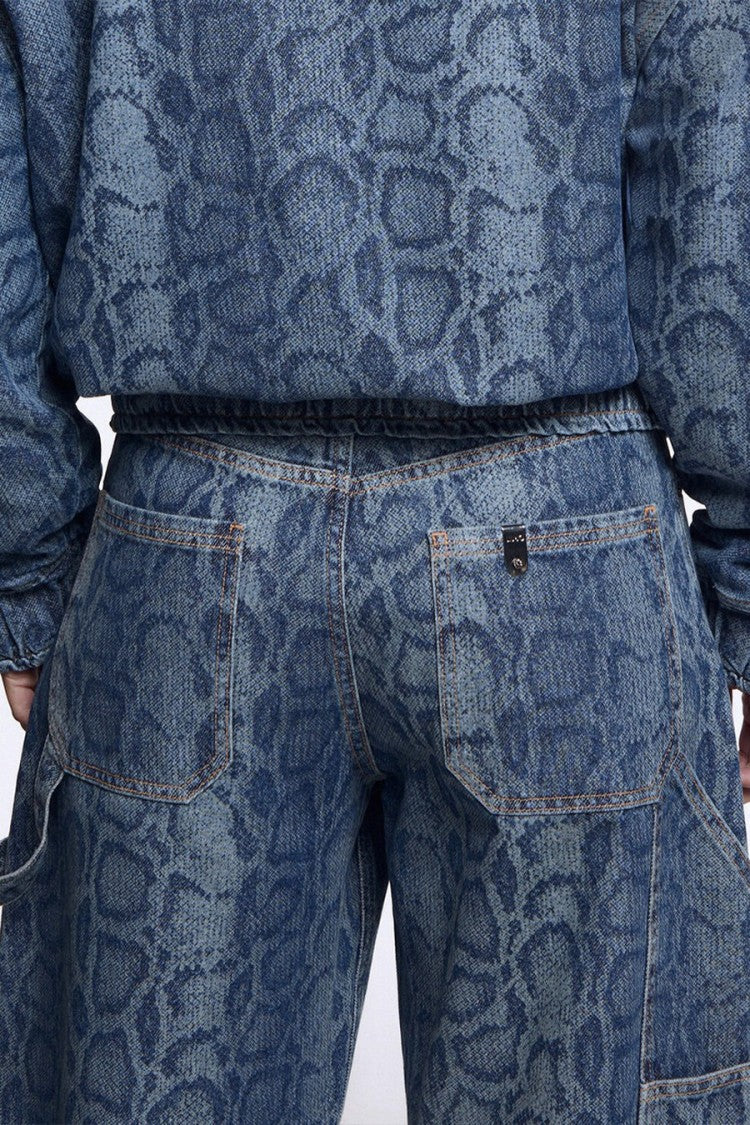 Liu Jo X Capsule 1 Elodie Blue Snake-Print Utility Barrel-Leg Jeans