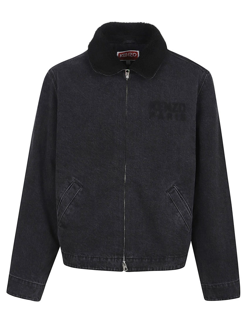 Kenzo Black Denim Jacket With Classic Collar