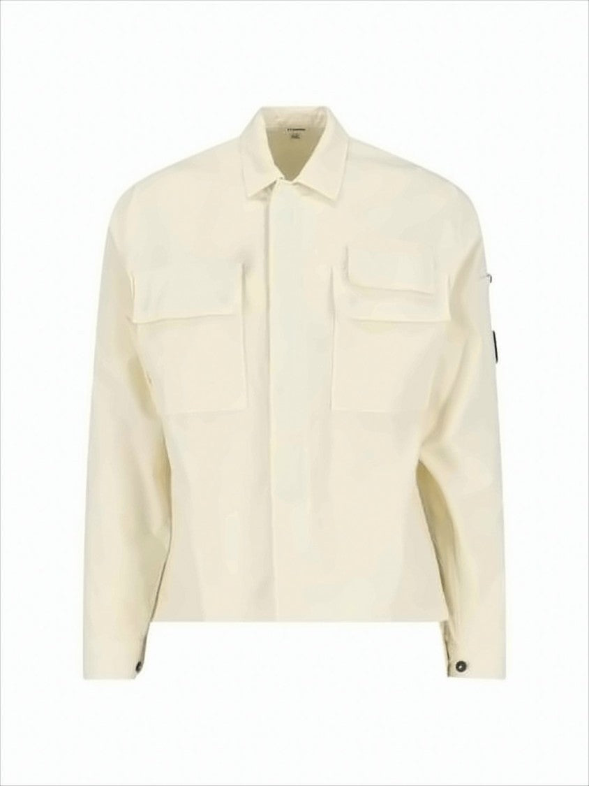 C.P. Company Cropped Cotton Jacket With Classic Collar And Signature Logo Patch