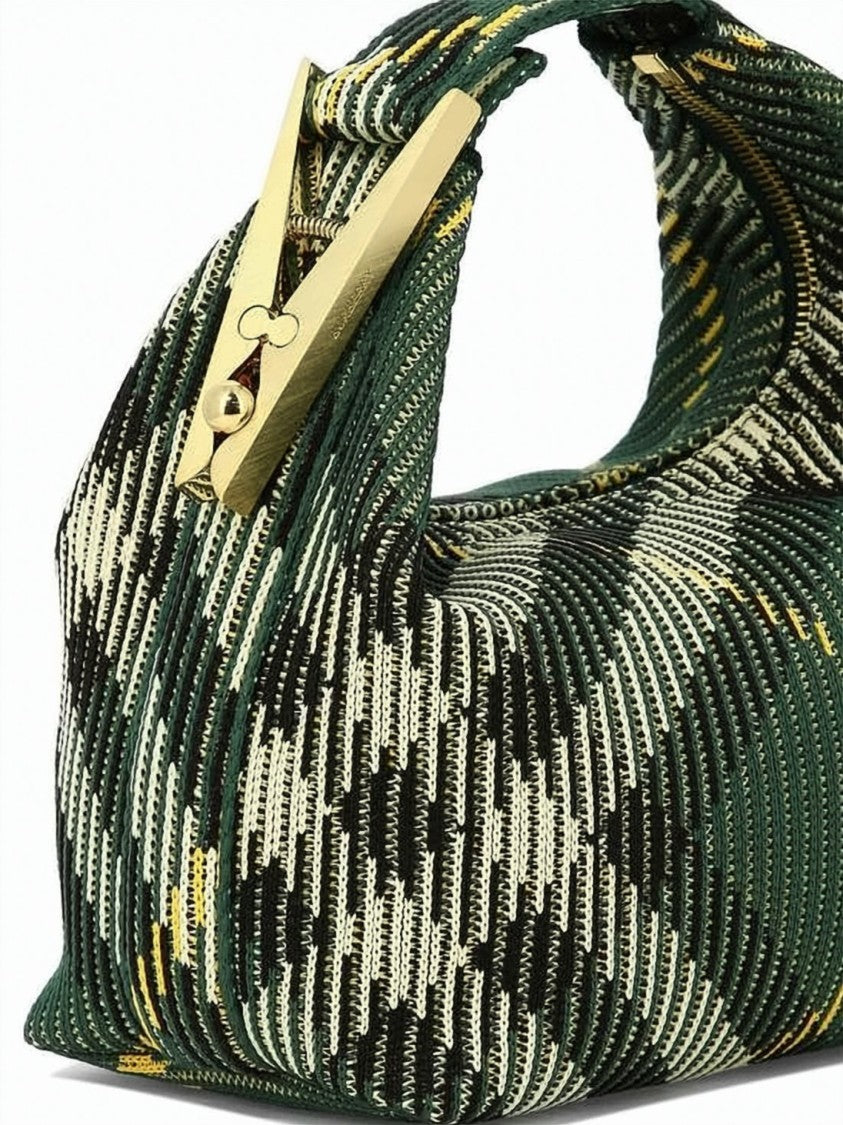 Burberry Structured Rounded Handbag With Plaid And Gold-Tone Accents