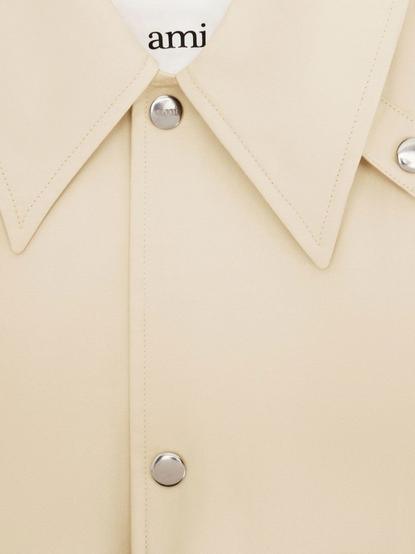 Ami Beige Cotton Mid-Length Coat