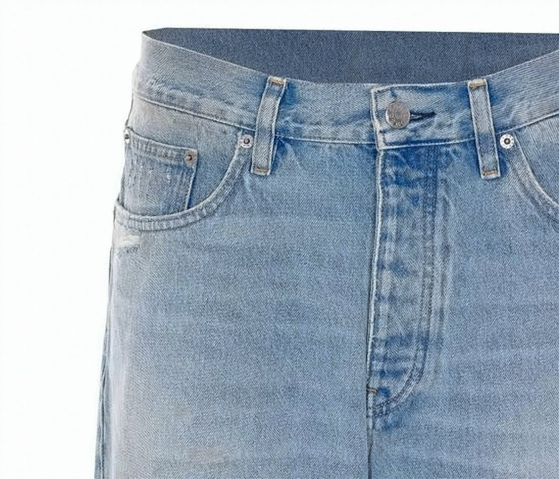 Sunflower Light Blue Cropped Denim Pants With Distressed Details