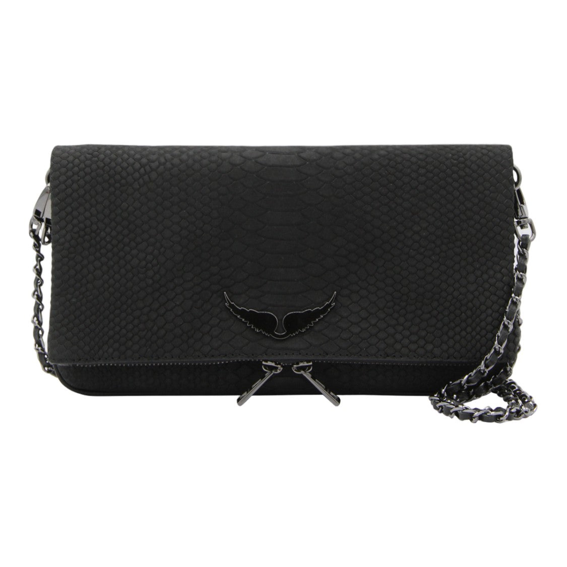 Zadig & Voltaire Textured Black Bag With Wing Emblem