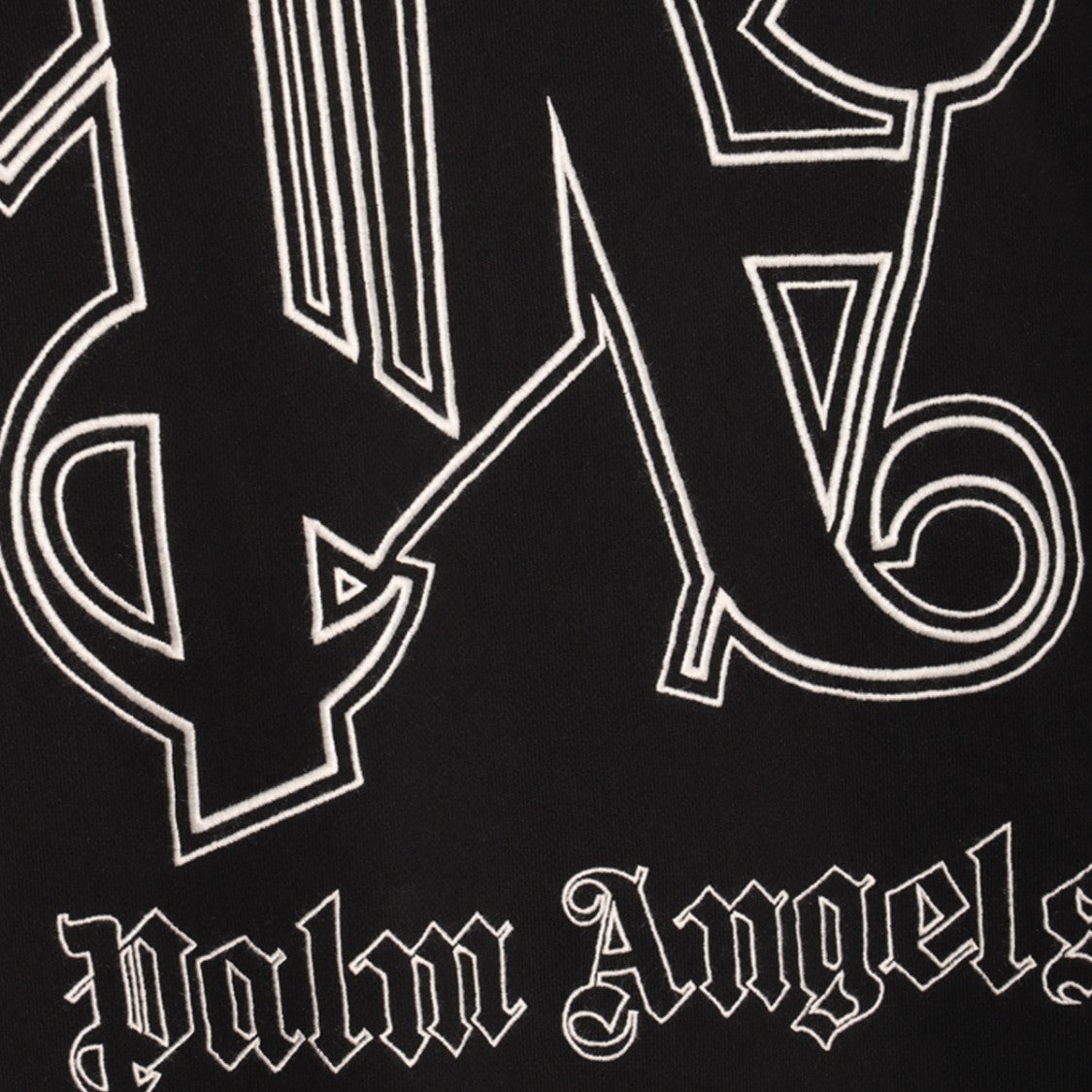 Palm Angels Black Cotton Sweatshirt With Embroidered Logo And Frayed Detail