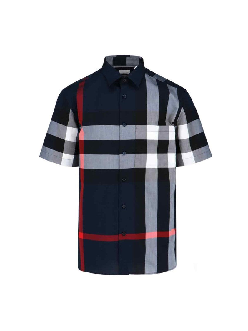 Burberry "Check" Shirt, In Blue Cotton