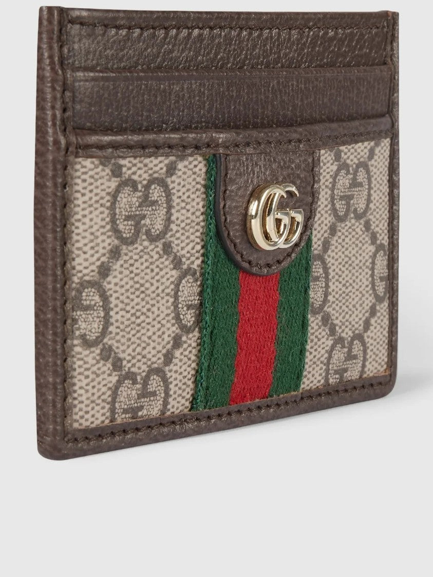 Gucci Gg Supreme Canvas Credit Card Case With Web Stripe And Gold Accents