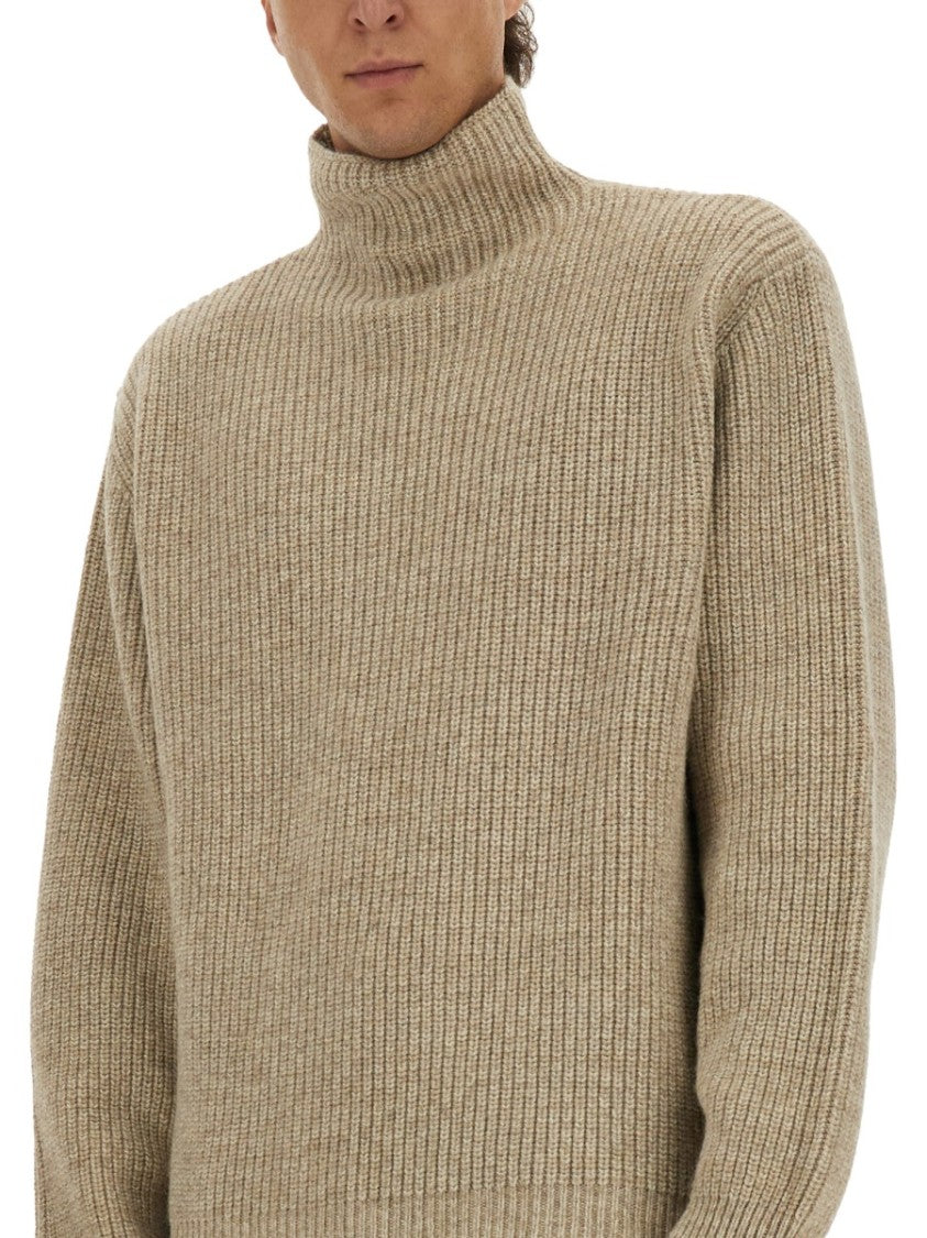 Lemaire Ribbed Knit Turtleneck Sweater In Neutral Hues