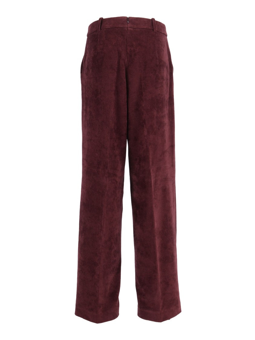 Circolo 1901 High-Waisted Wide-Leg Pants In Textured Burgundy Corduroy