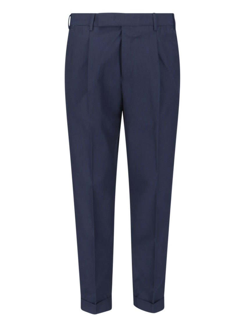 Pt Torino Blue Tailored Pleated Virgin Wool Trousers