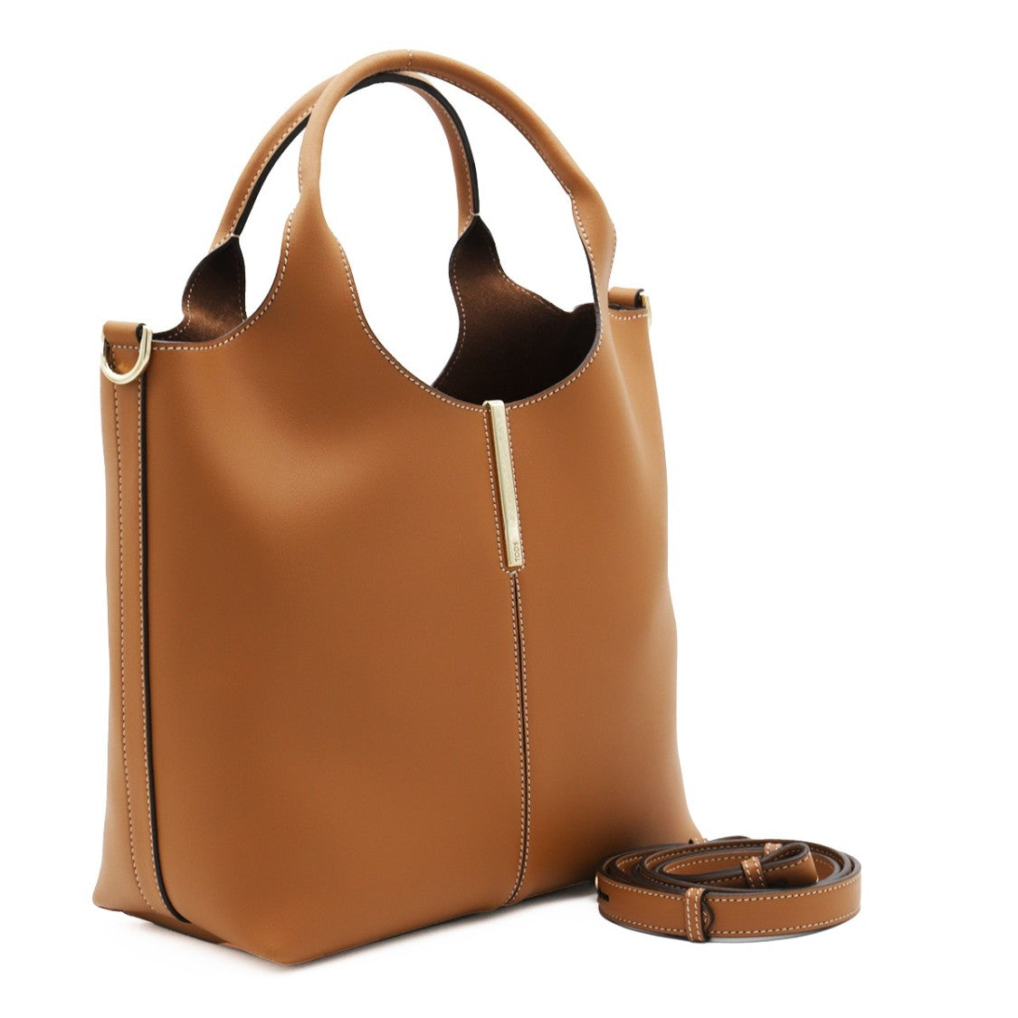 Tod's Structured Brown Leather Tote With Adjustable Shoulder Strap