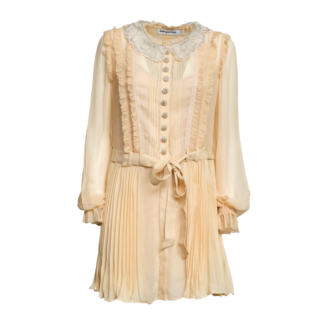 Self-Portrait Tan Pleated Ruffled Mini Dress