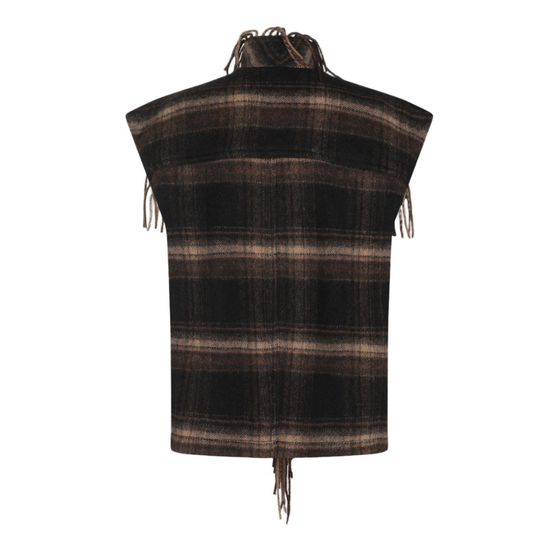 Isabel Marant Étoile Sleeveless Dark Plaid Coat With Fringed High Collar