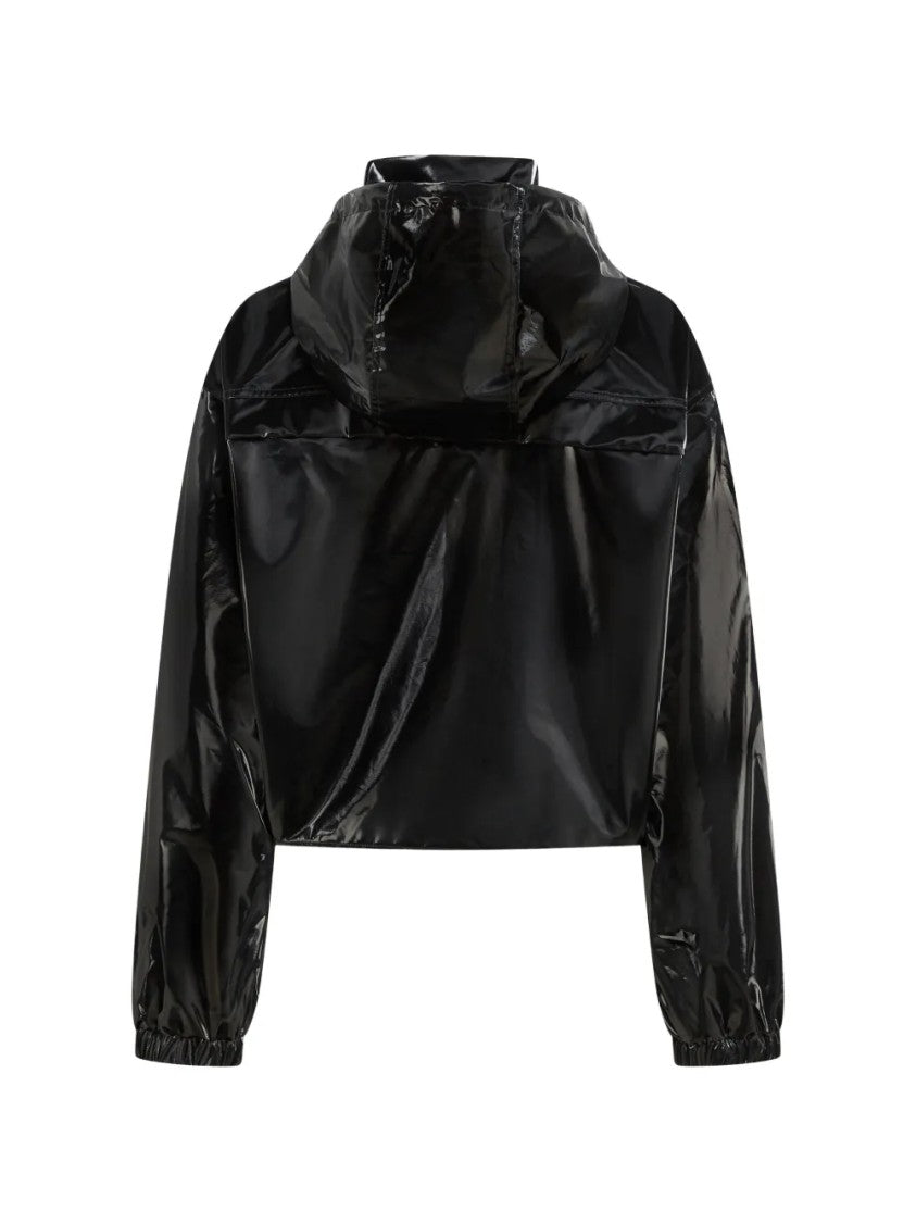 Karl Lagerfeld Glossy Black Cropped Jacket With High Collar