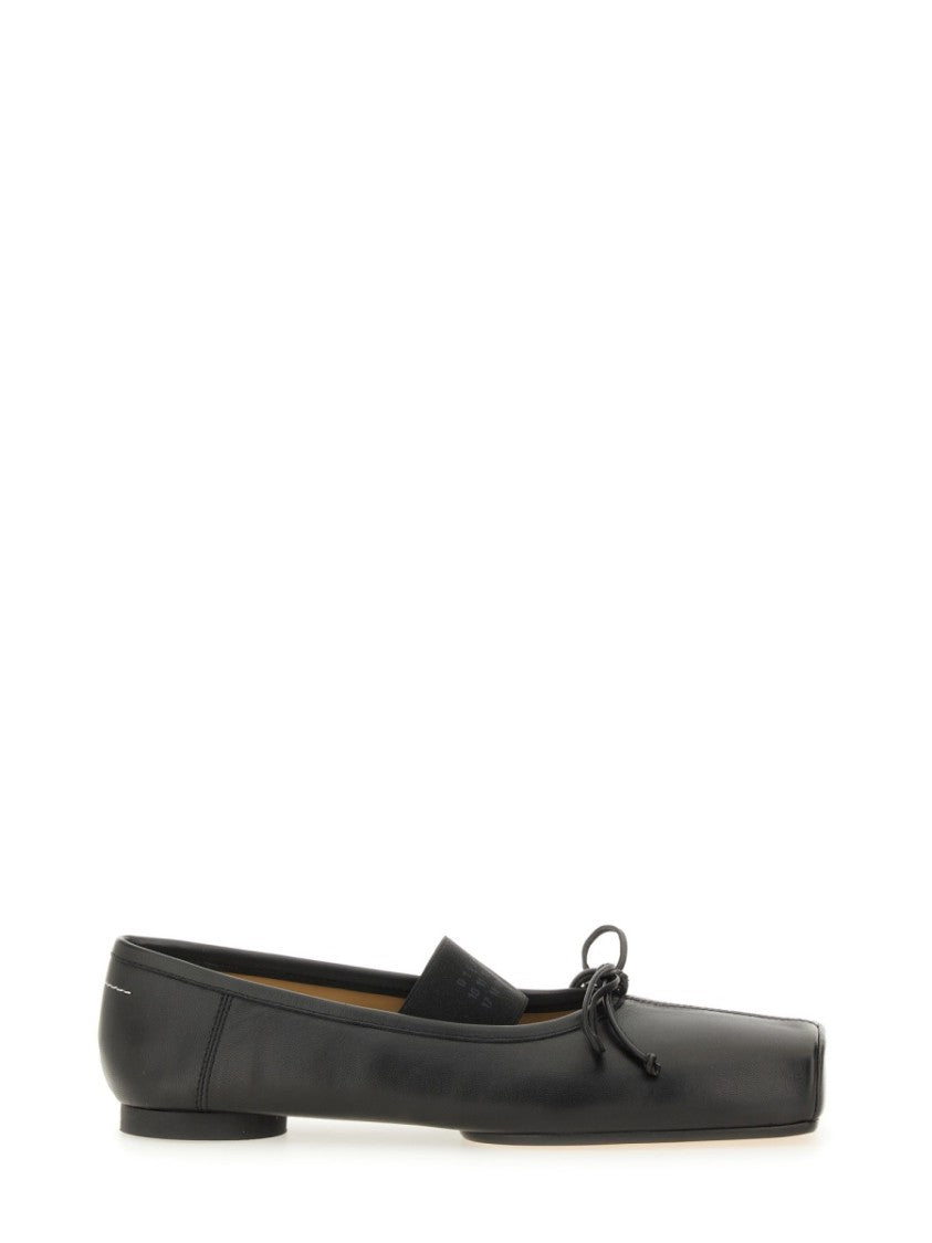 Mm6 By Maison Margiela Leather Ballerina Flats With Square Toe And Bow Detail