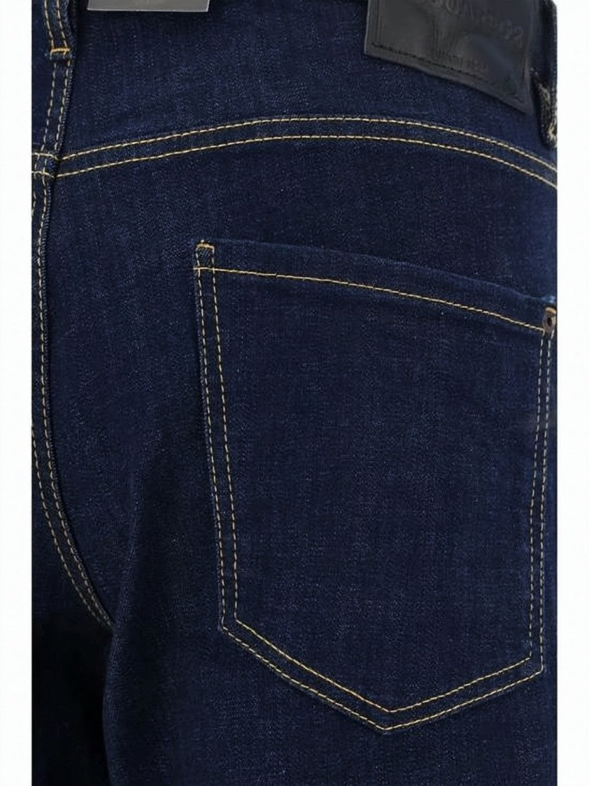 Dsquared2 Dark Rinse Wash Straight-Leg Jeans With Contrast Stitching