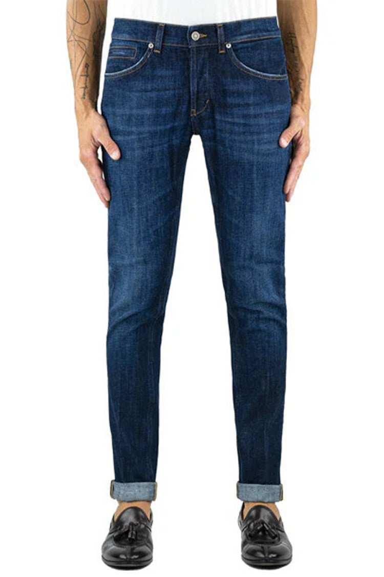 Dondup Blue Denim Cuffed Straight Jeans
