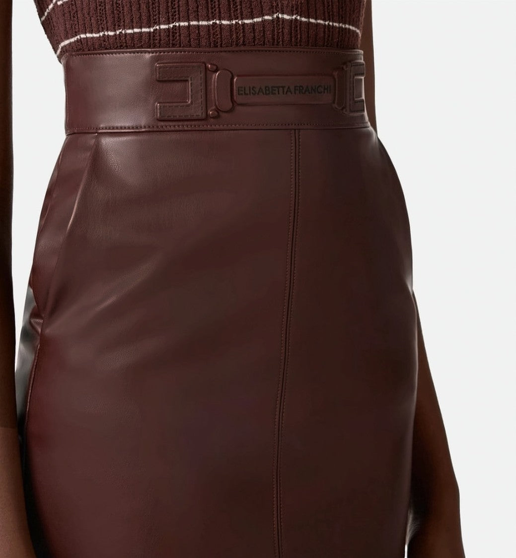 Elisabetta Franchi Midi Synthetic Material Embossed Logo Skirt