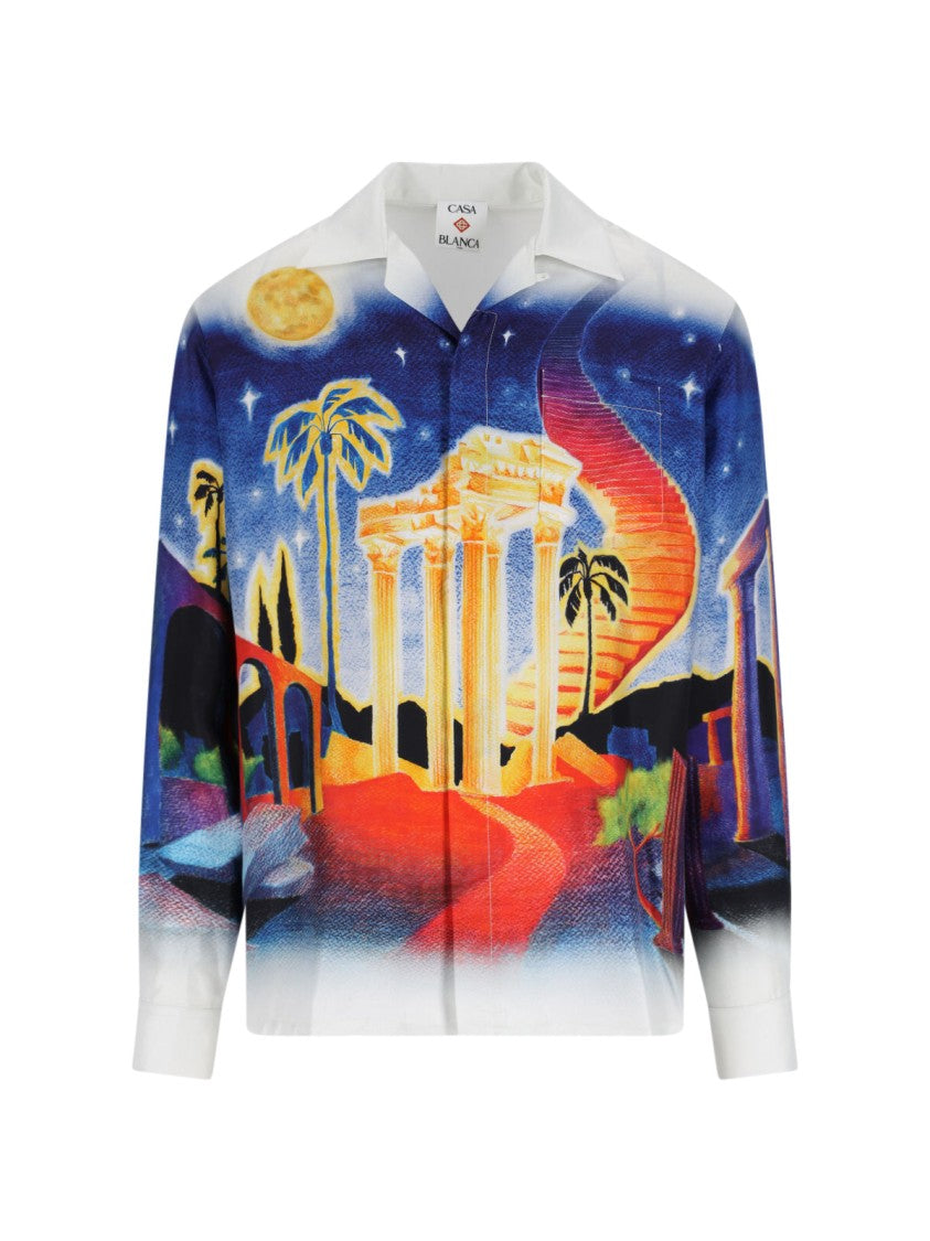 Casablanca Midnight Acropolis Silk Shirt With Camp Collar