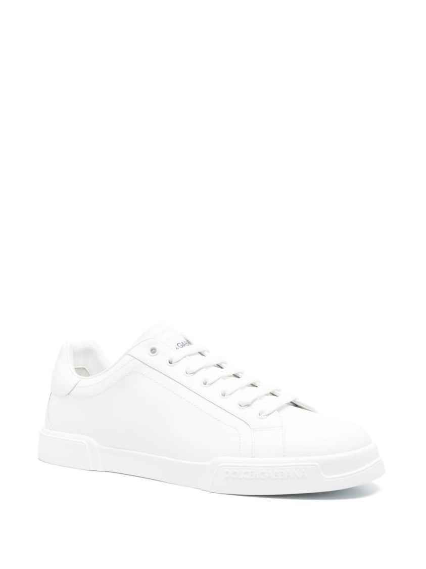 Dolce & Gabbana Calfskin White Sneakers And Logo Patch