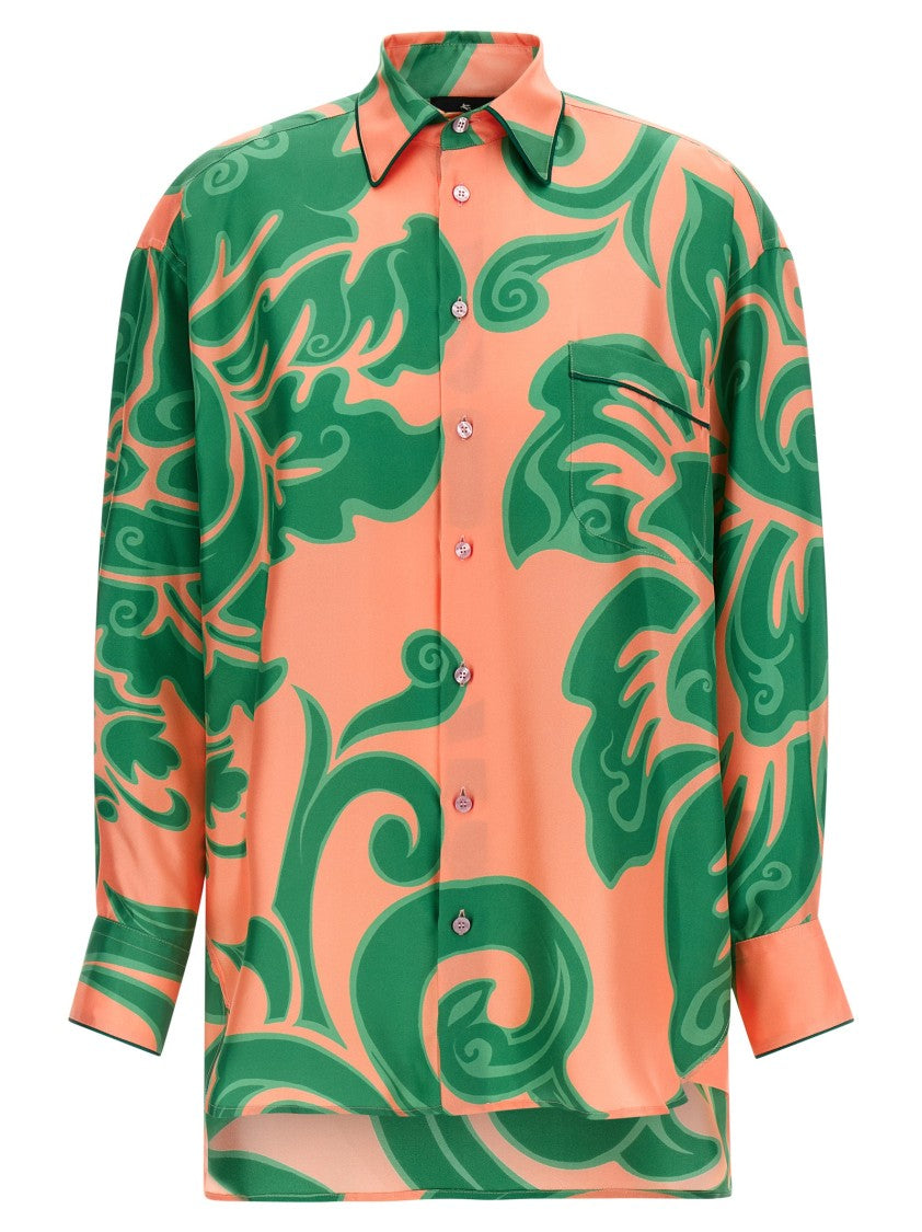 Etro Silk Pajama-Style Shirt With Floral Print And Chest Pocket