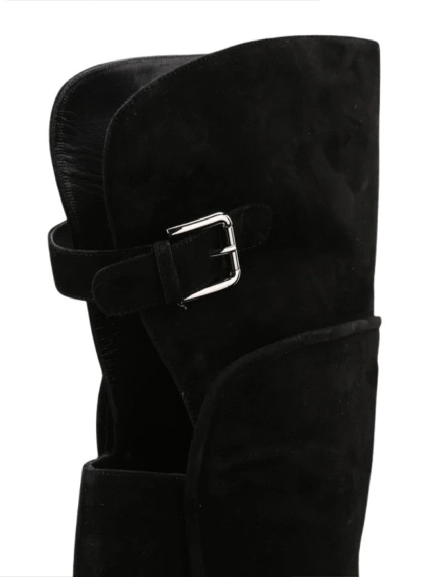 Dolce & Gabbana Tall Black Leather Decorative Buckle Boots