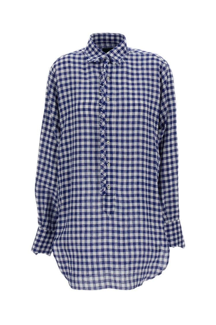 Jejia Gingham Linen Shirt Dress With Fringed Collar
