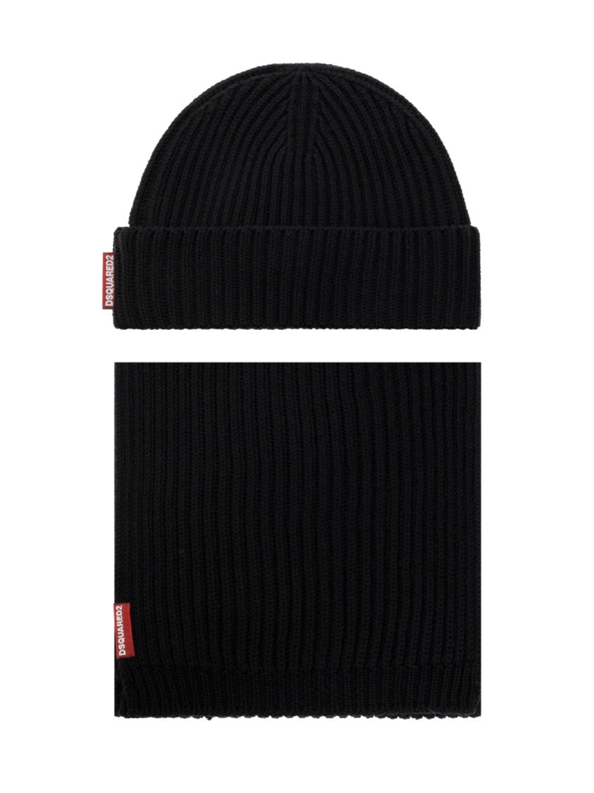 Dsquared2 Warmy Logo Tag Beanie And Scarf Set