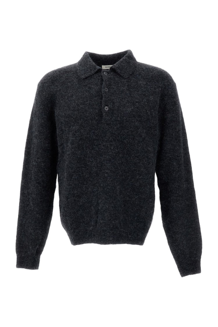 Sunflower Grey Melange Mohair Alpaca Knit Polo Shirt
