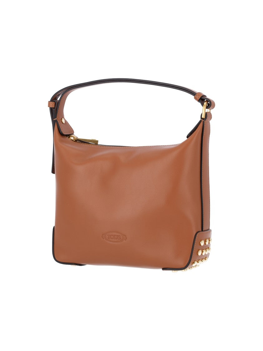 Tod's Brown Metal Dots Calfskin Shoulder Bag