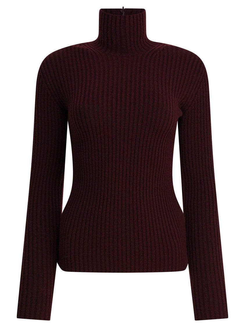 Max Mara Burgundy Wool-Cashmere Blend Turtleneck Sweater